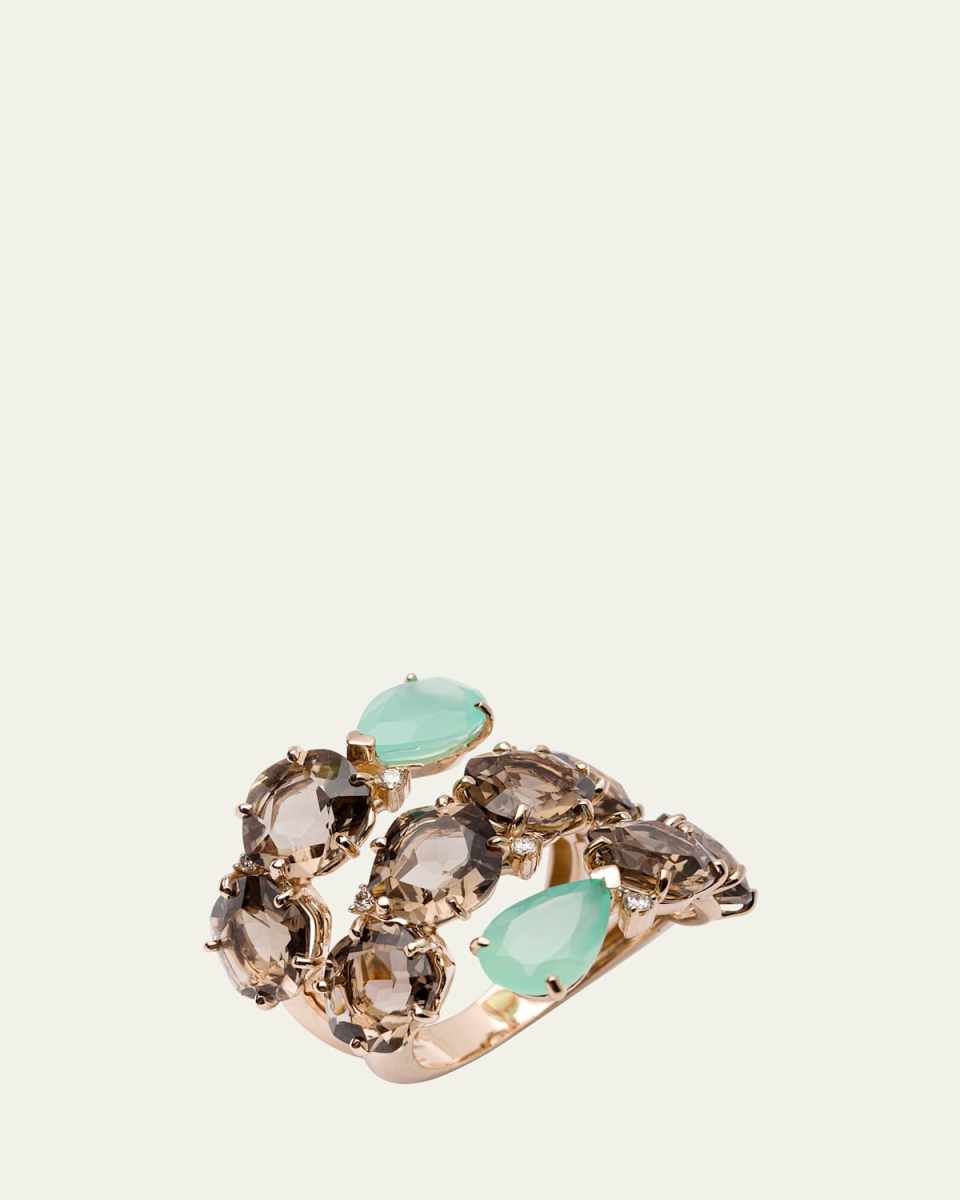 Maya 18K Rose Gold Ring with Smokey Quartz and Chrysoprase